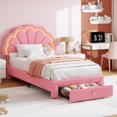 thumbnail image 1 of Twin Upholstered LED Bed Frame - with Storage Headboard & Storage Drawer, Berber Fleece Princess Platform Bed for Kids, Wood Support, No Box Spring Needed, Easy Assembly, Pink, 1 of 7