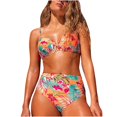 thumbnail image 1 of Conjunto de traje de baño de vendaje con estampado de utilería de acero de cintura alta con abertura sexy para mujer Conjunto de ropa de playa Fridja  nalpqowj51712, 1 of 5