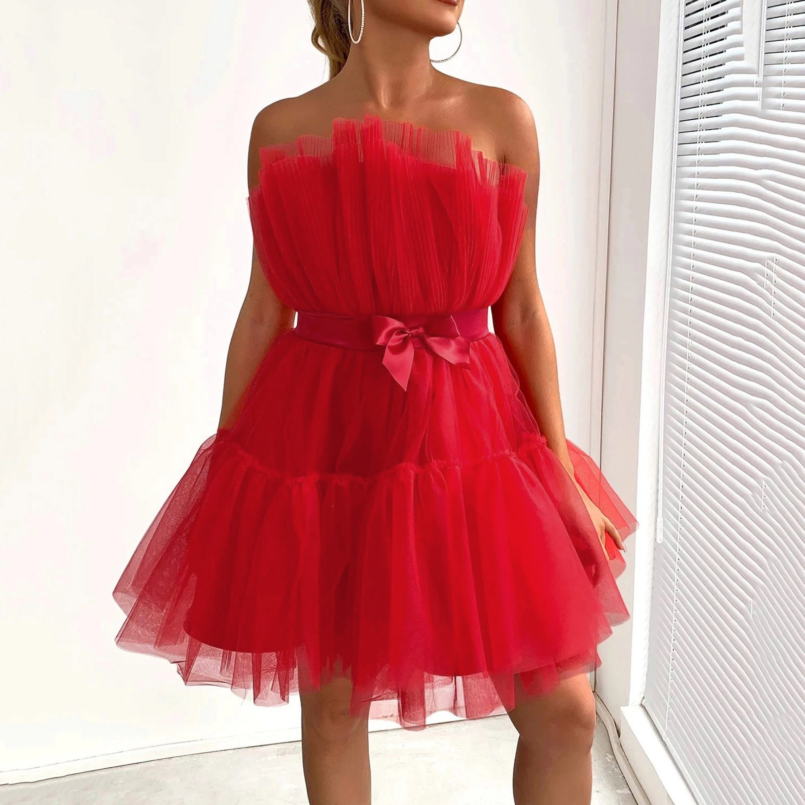 Baqcunre Homecoming Dresses 2023 European And American Tube Top Style Mesh  Temperament Bowknot Tutu Dress For Women Prom Dress Birthday Dress Red  Dress XXL - Walmart.com