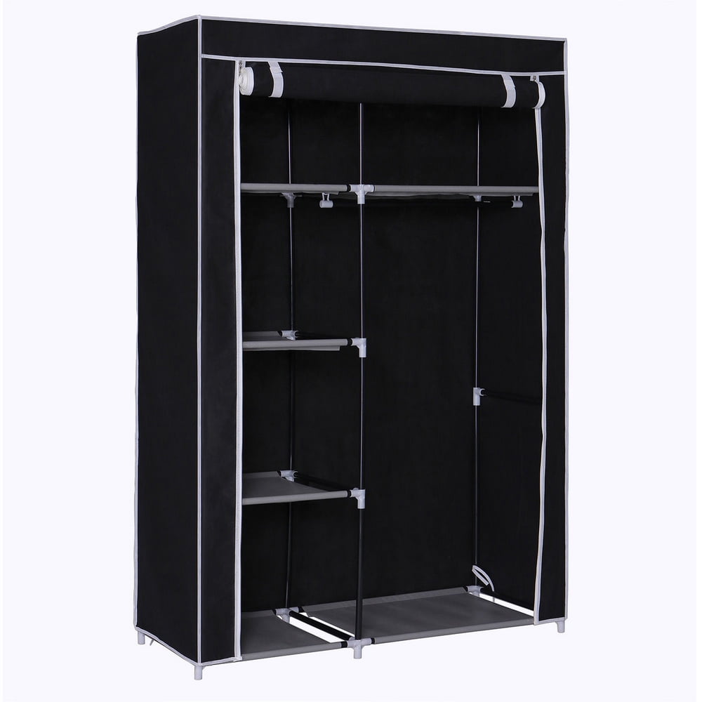 64" Portable Closet Storage Organizer Clothes Wardrobe Shoe Rack Shelves Black 
