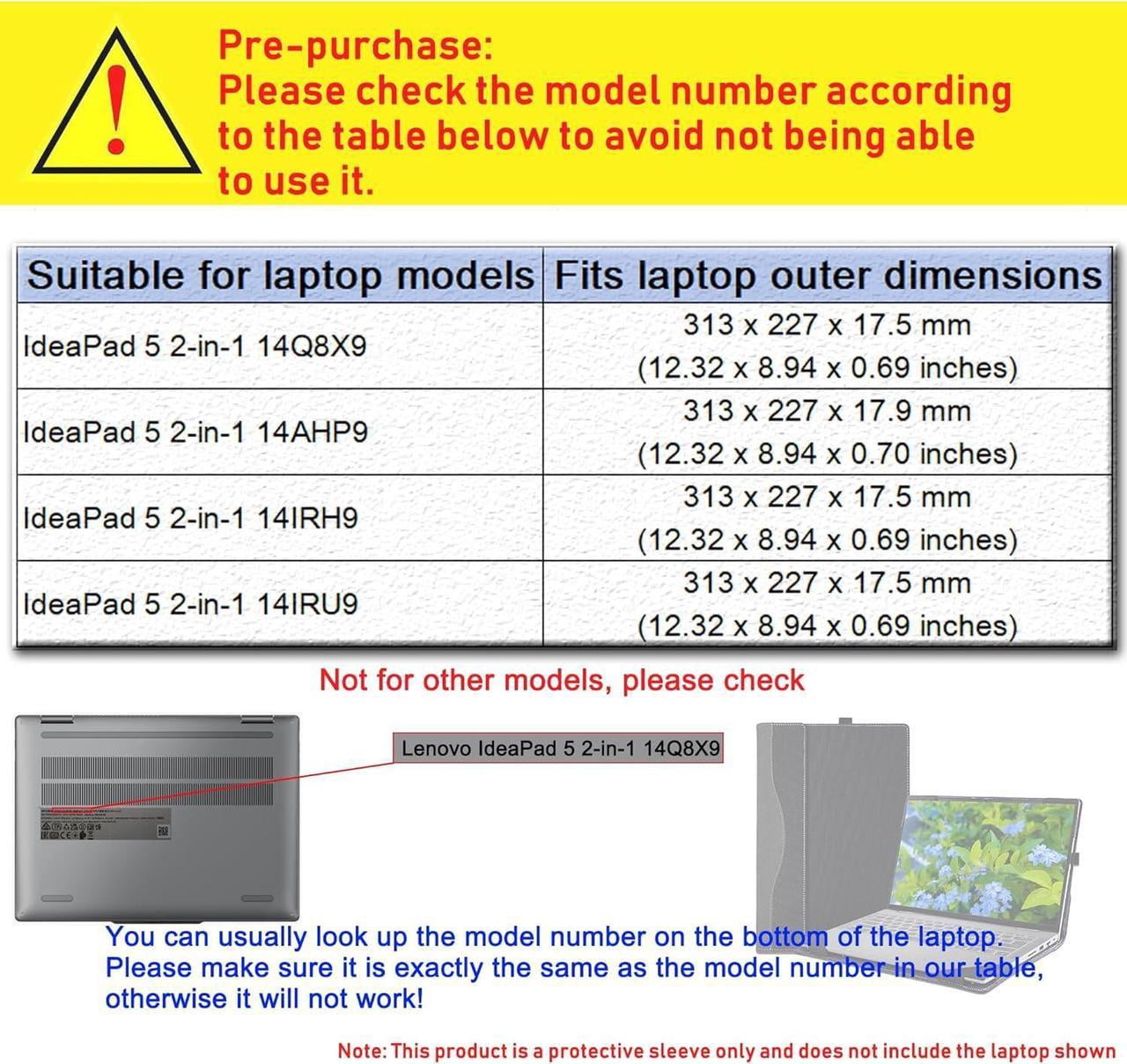 Laptop Case Cover for 14 inch Lenovo IdeaPad 5 2-in-1 14Q8X9 14AHP9 14IRH9 14IRU9 Sleeve,PU Leather Protective Bag Notebook PC Accessories
