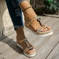 thumbnail image 4 of Dakaela Bohemian Wedge Sandals for Women Wide Width Casual Platform Slides Open Toe Orthopedic Dressy Slip on Summer Beach Shoes Beige 9.5, 4 of 8