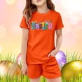 thumbnail image 2 of MIXUE Kids Toddler Girls Outfit Sets Summer Easter Bunny Print Cartoon Crew Neck Short Sleeve T Shirt Tops Shorts Two Piece Pajamas Outwear,Orange,9-10 Years, 2 of 4