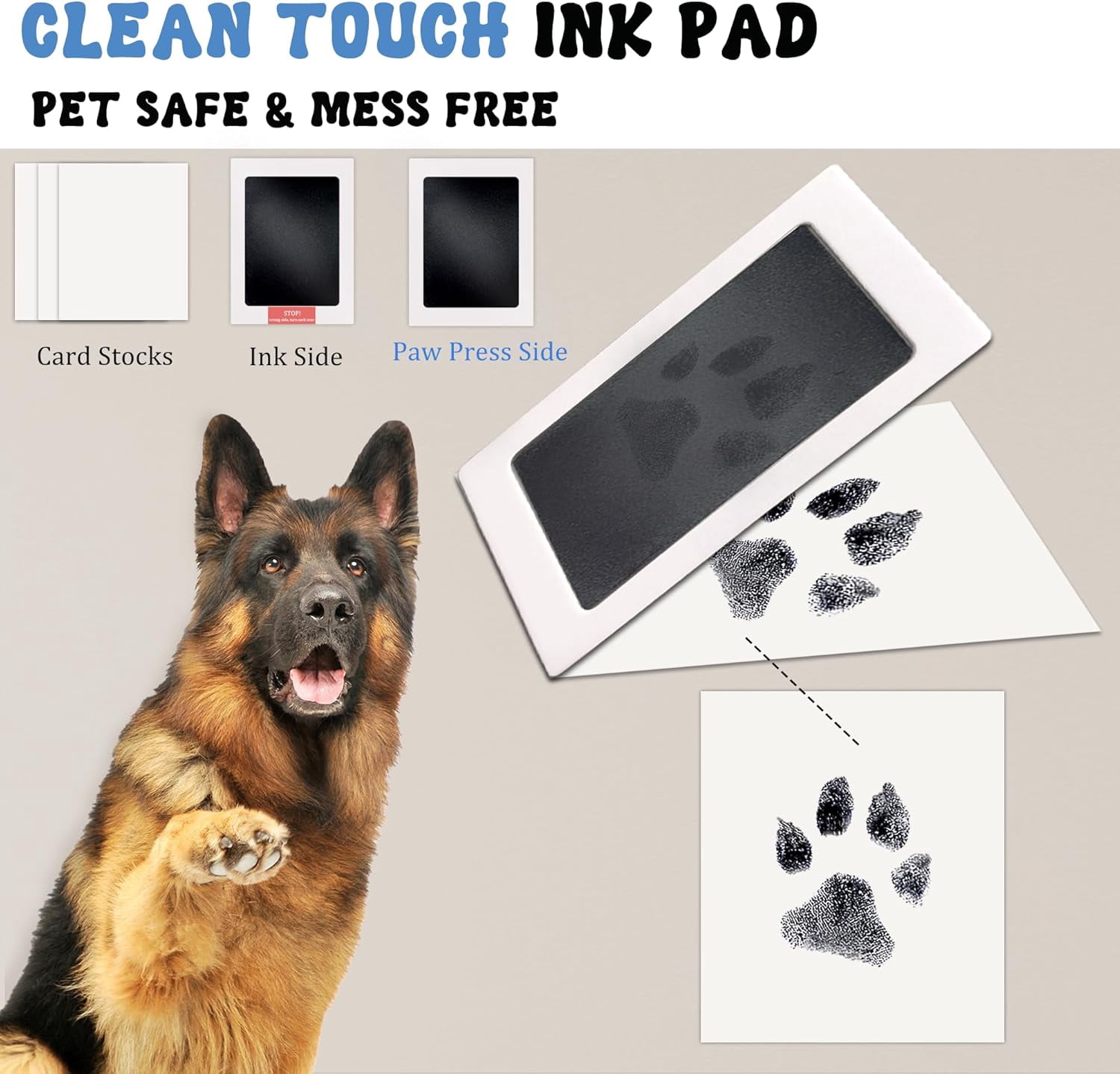 Ink & Clay Paw Print Kit for Dog Cat,Clean-Touch Ink Pad & Soft Clay,Pet Paw Print Impression Kit Large Area,Keepsake Frame for 1-2 Pets,Cat/Dog Gifts