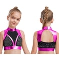 thumbnail image 5 of Hansber Kids Girls Turtleneck Glossy Metallic Color Block Ballet Dance Crop Tank Top Workout Yoga Gymnastic Shirts Hot Pink 6, 5 of 6