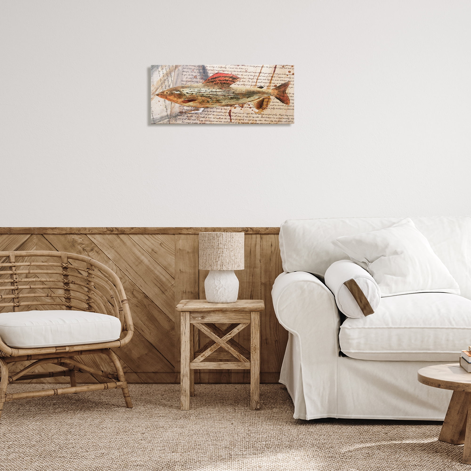 Stupell Industries Fish with Vintage Text Animals & Insects Painting Gallery Wrapped Canvas Art Print Wall Art, 24 x 10