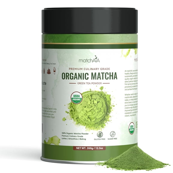 MatchAiA Organic Matcha Powder, Premium Culinary Grade, 350g/12.3oz, USDA Certified, 100% Pure, Perfect for Lattes, Smoothies, Desserts and Baking, Sugar Free, Gluten Free