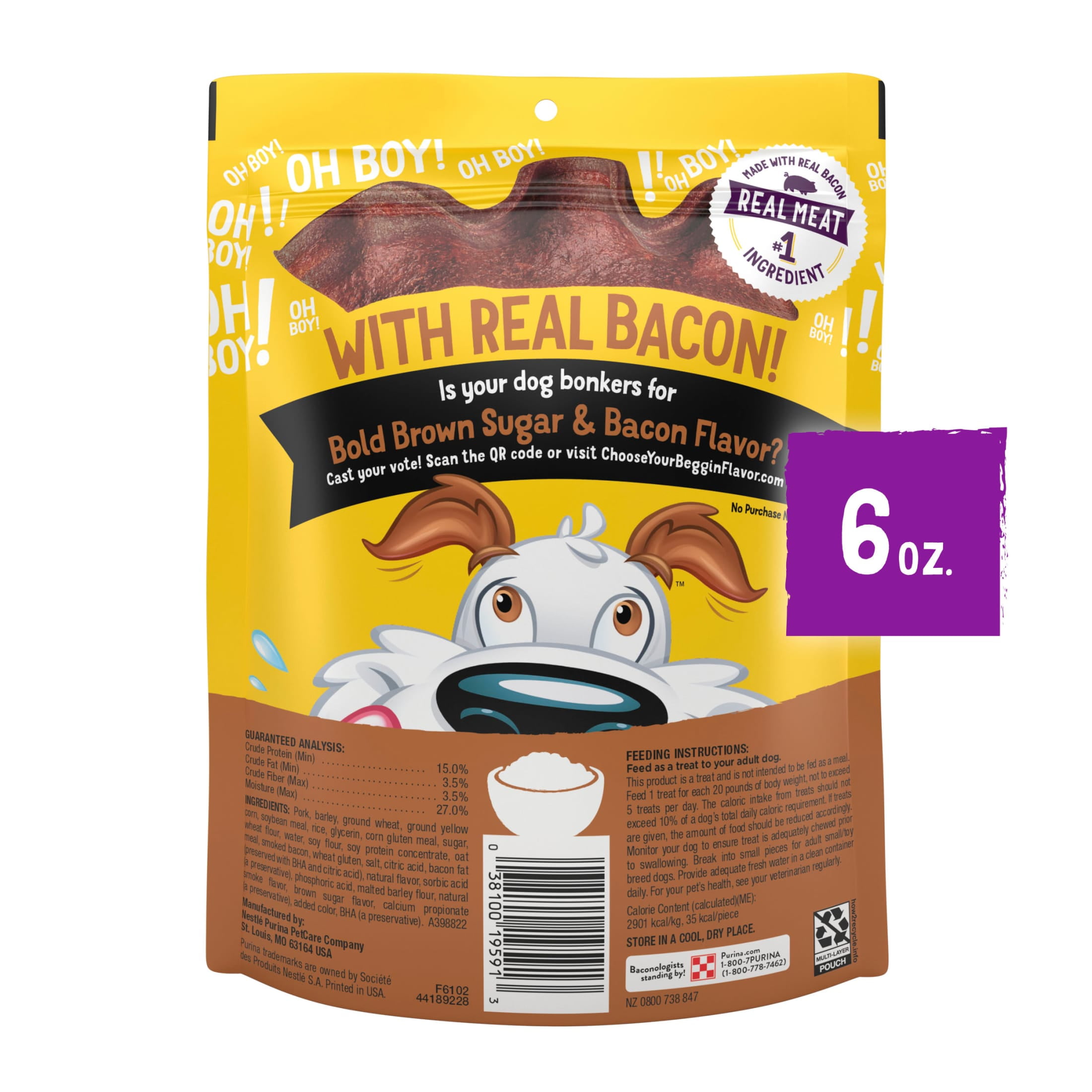 Purina Beggin' Strips Dog Treats Bold Brown Sugar Flavor Dog Chews Snacks, 6 oz Pouch