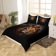 thumbnail image 3 of Queen Size, King Lion Golden Print juego de cama Edredón Negro 3D Lion Animal Print, 3 of 5