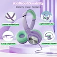 thumbnail image 5 of Seenda Wired Kids Headphones with Microphone, 90° Rotatable Earpads, and Upgraded Type-C Connection, 85/94dB Safe Volume, On-Ear Headphones for Boys/Girls/School/Tablet, Green/Purple, New, 5 of 7