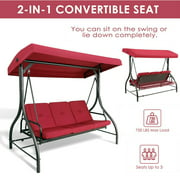 GARTIO 3 Person Polyester Porch Swing - Red and Brown