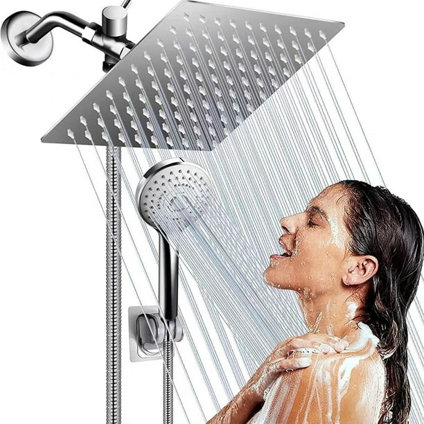Regaderas para Baño de Lluvia Alta Presion, 8" Cabeza de Ducha de Lluvia, Ducha de Mano de 5 Modos Rociado, Ajustable con Soporte, Antifugas, Manguera de 1.5 m