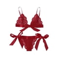 thumbnail image 2 of Conjunto de ropa interior de encaje floral encantador para mujer, regalo de lencería con bragas de malla, rojo, M Methold XX000194-07, 2 of 7