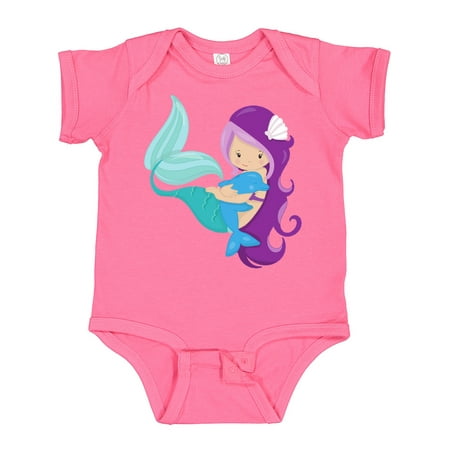 

Inktastic Cute Mermaid Little Mermaid Purple Hair Dolphin Gift Baby Girl Bodysuit