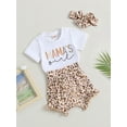 thumbnail image 3 of Bagilaanoe 3pcs Newborn Baby Girls Short Pants Set Short Sleeve T-Shirts Tops + Leopard Shorts + Headband 6M 12M 18M 24M Infant Casual Summer Outfits, 3 of 8