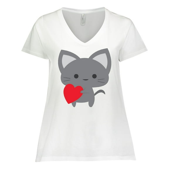 Inktastic Heart Cat Women's Plus Size V-Neck T-Shirt