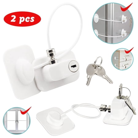 EIMELI 2Pcs Refrigerator Door Lock Non-drilled refrigerator door lock white window stopper with Keys Window Lock Drawer Lock Freezer Door Lock Fridge Lock Baby Kid Safety Cabinet Lock