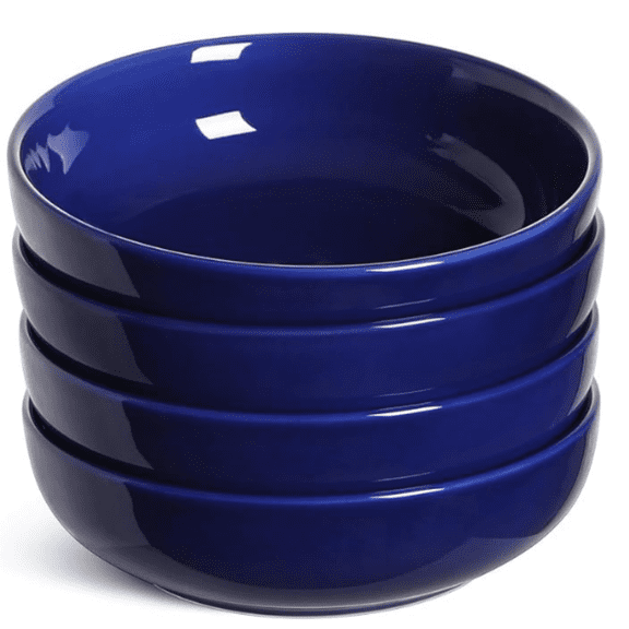 Pasta Bowls 45 oz, Salad Bowls Set for Serving Soup, Pasta, Noodle, Dinner, Large Kitchen Bowl Plates, Microwave Safe - 8.5 Inch, Set of 4, Blue