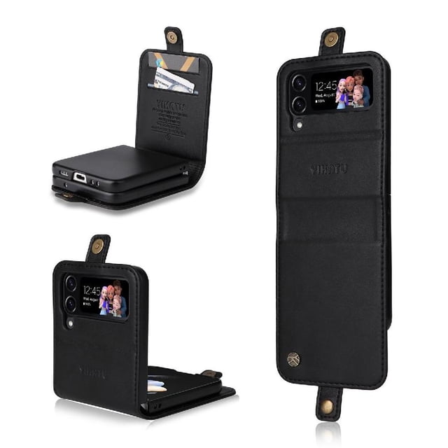Funda para Samsung Galaxy Z Flip 4 Estuche de Cuero PU Tipo Cartera con Ranuras para Tarjetas y Cierre Magnético