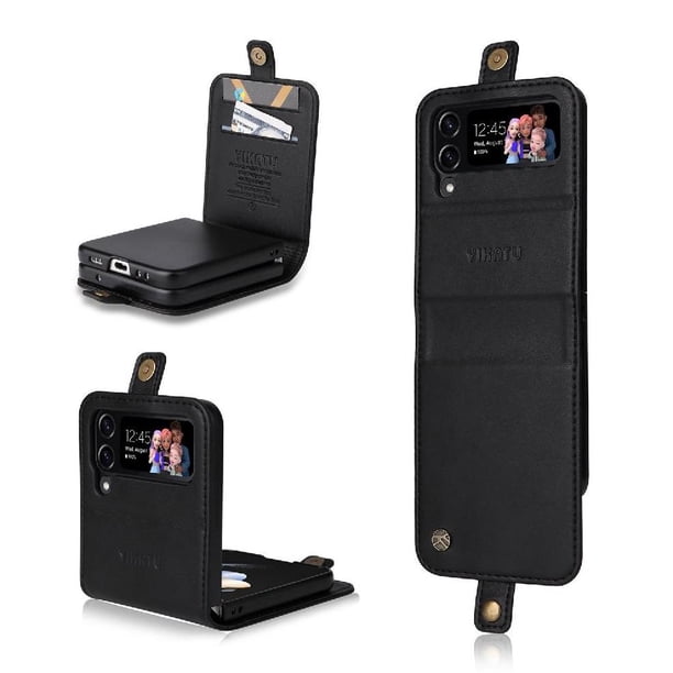 Funda para Samsung Galaxy Z Flip 4 Estuche de Cuero PU Tipo Cartera con Ranuras para Tarjetas y Cierre Magnético