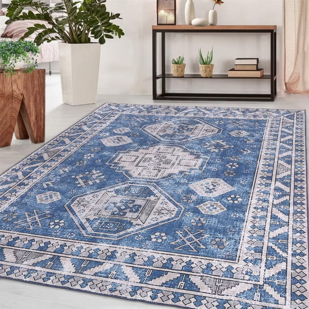 FanciHome Washable Vintage Abstract Area Rug 5'x8' Farmhouse Carpet