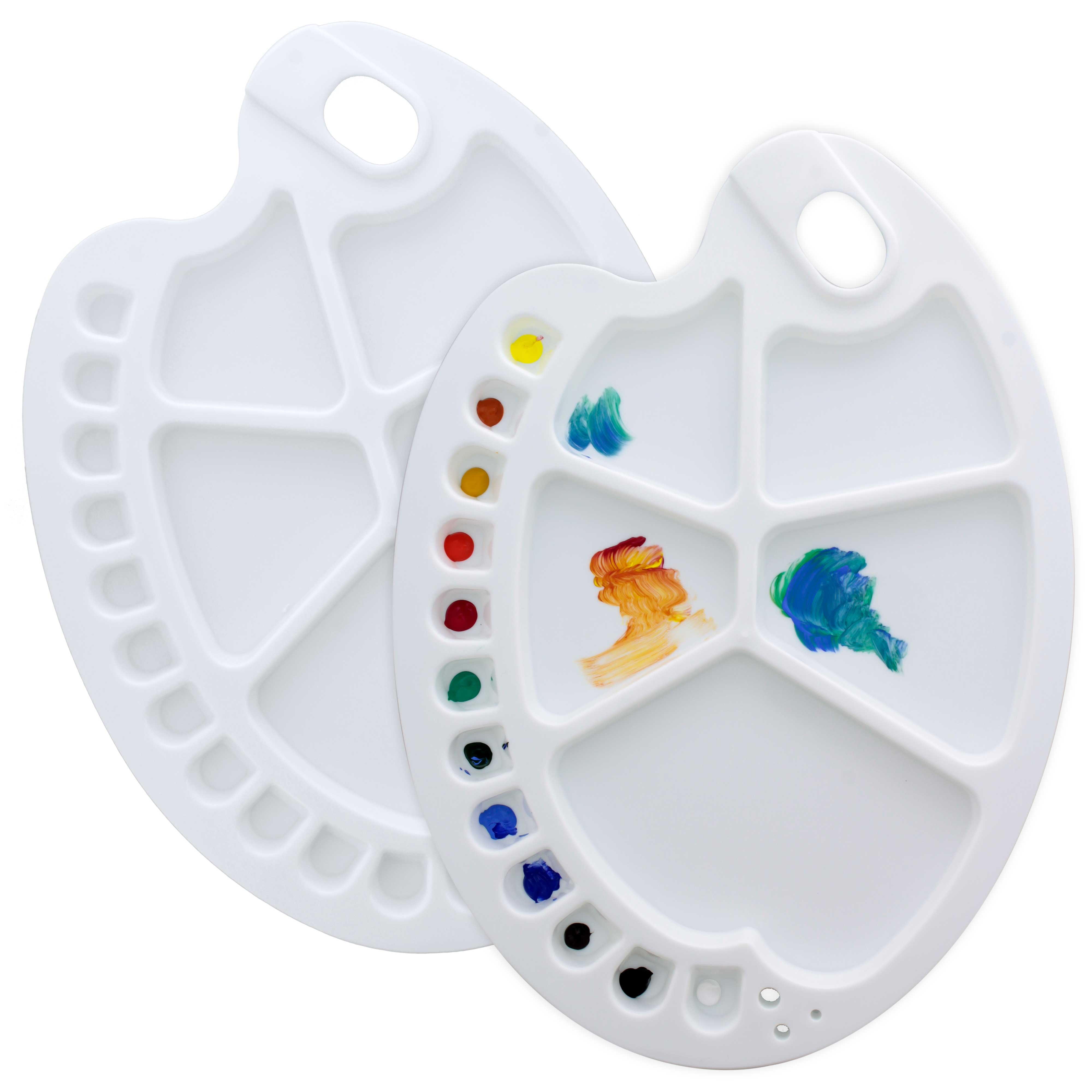 U.S. Art Supply Plastic 17-Well Artist Painting Palette with Thumb Hole - Non-Stick, Easy Clean, DIY Crafts, Watercolor, Oil, Acrylic Paint - (Pack of 2)