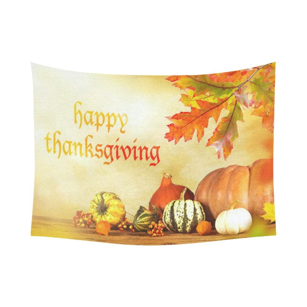 Gckg Harvest Pumpkin Autumn Leaves Happy Thanksgiving Day Tapestry
