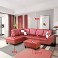 thumbnail image 2 of Red Faux Leather 3-Piece Couch Living Room Sofa Set, 2 of 9