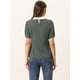 thumbnail image 4 of Blusa De Manga Corta Con Cuello Peter Pan En Contraste Vintage Para Mujer Gris S, 4 of 5