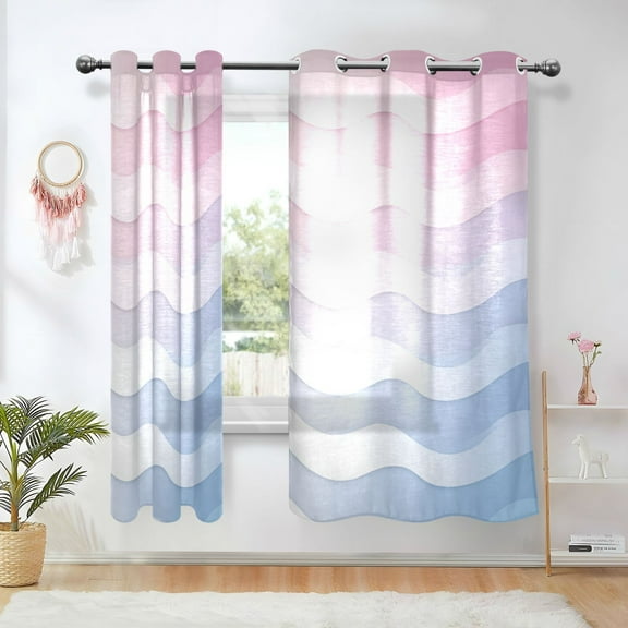 Yayeee Window Curtains Set of 2 for Living Room Light Filtering 63"x42", Light Blue Gradient