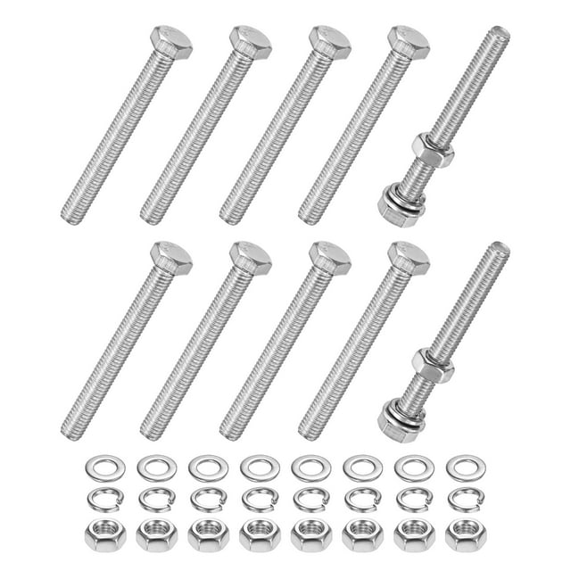 Uxcell 10-Pack Tornillo de Cabeza Hexagonal con Tuercas, Arandelas Planas y de Bloqueo M5x45mm