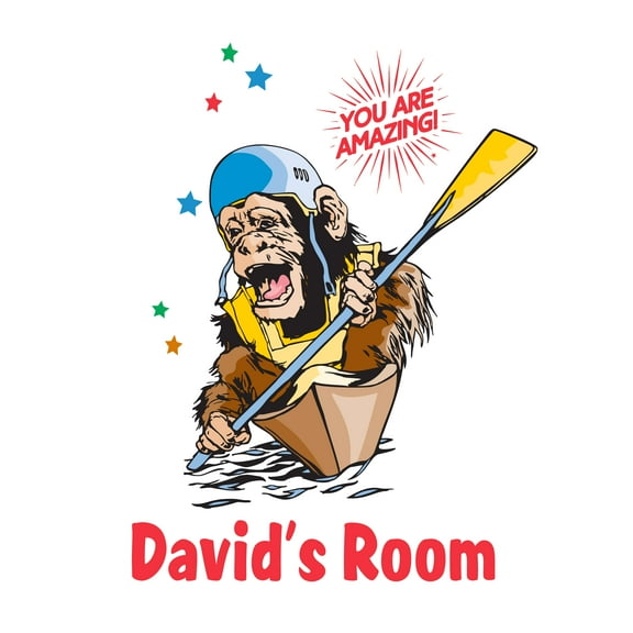 Personalized Name Animal Wall Decal Monkey in a Canoe Paddling Custom Name Bedroom Wall Decal for boys and girls Monkey You Are Amazing Themed Kids Room Décor - Size: 8 In x 10 In