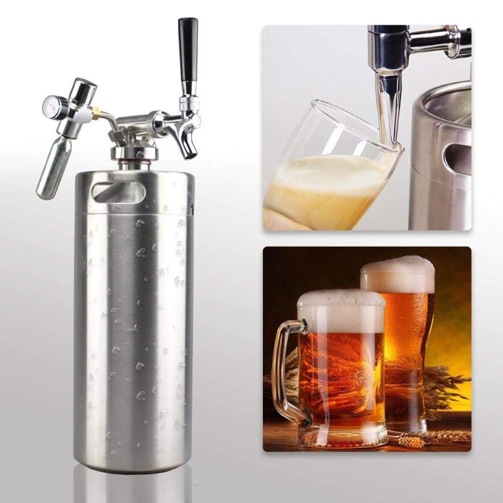 NutriChef Pressurized Growler Tap System - Stainless Steel Mini Keg Dispenser Portable Kegerator Kit - Co2 Pressure Regulator Keeps Carbonation for Craft Beer, Draft and Homebrew - PKBRTP100 128oz