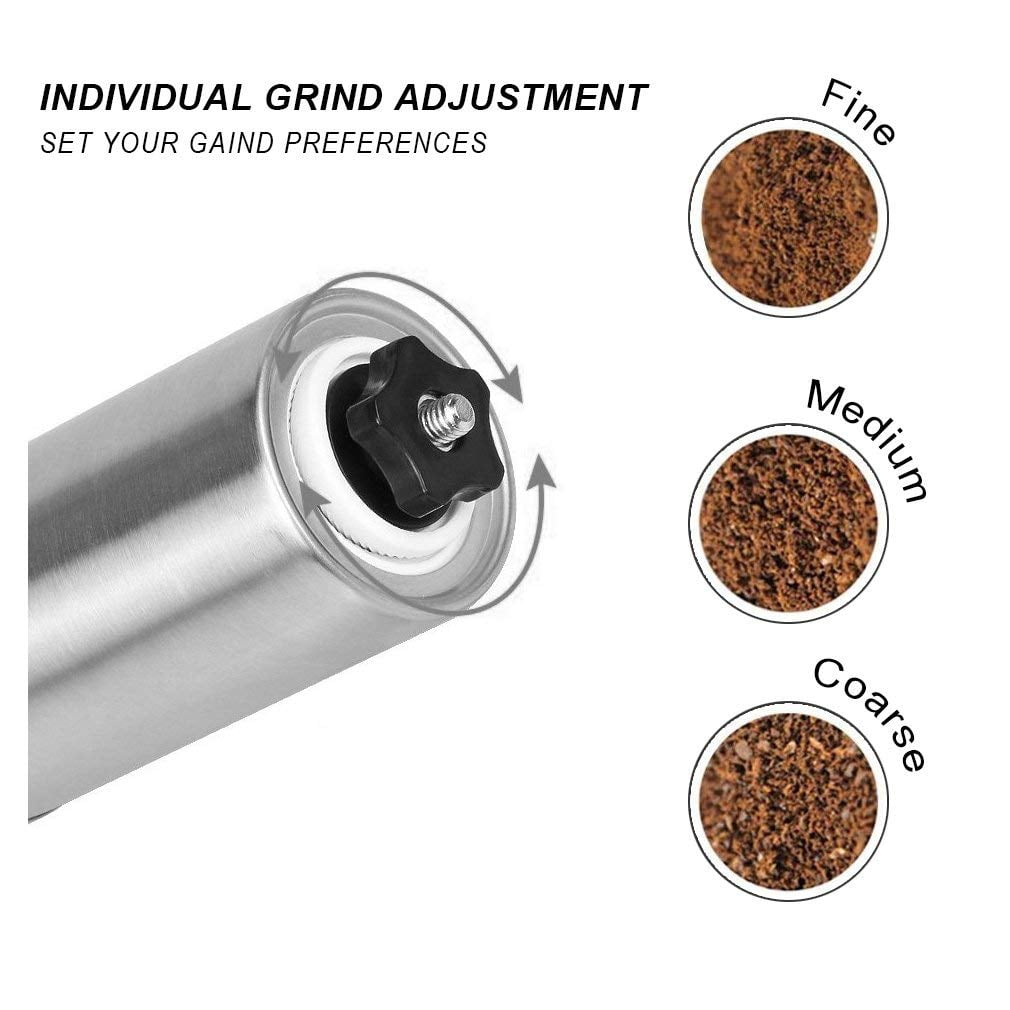 Manual Coffee Grinder, Hand Held Stainless Steel Body and Adjustable