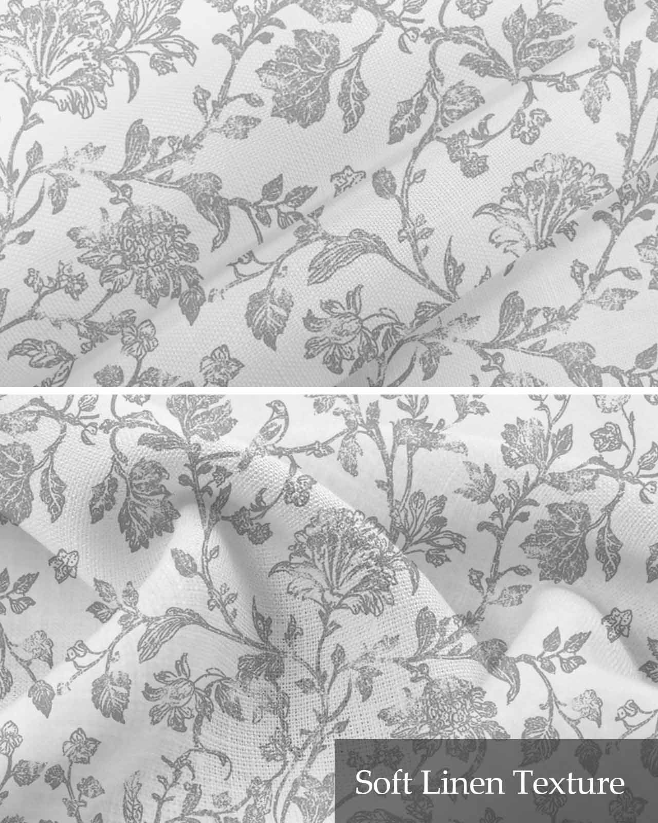 Boho Gray Flower Kitchen Valances for Windows Farmhouse Linen Window Valance Curtain for Living Room Window Treatment Vintage Farmhouse Leaf Spring Plant Valance Rod Pocket Topper Drape, 42 x 18 Inch