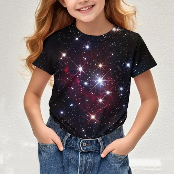 Frwgonr Boys Girls Tee Shirts Black Kids Summer Casual Daily Shirt Fashionable Graphic Tops Tee 3T-14
