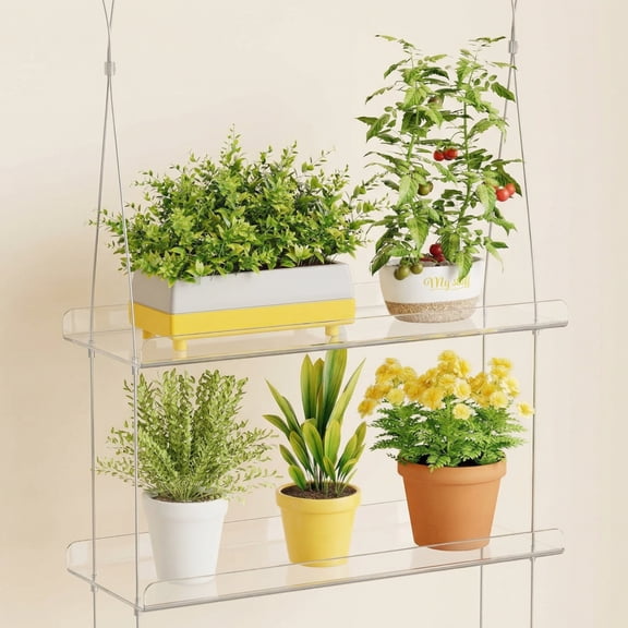 Norcho 2-Tier Window Plant Shelves, 15-Inch Acrylic Adjustable Hanging Floating Shelf, Window Sill Extender for Indoor Succulents, Microgreens, Seed Starter Pots, and Herb Planters