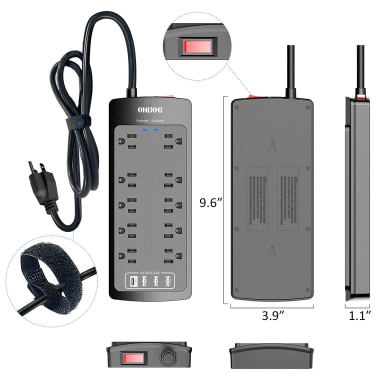 10-Outlet Surge Protector Strip with 4 USB Ports photo 7