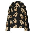 thumbnail image 6 of Women's Bear Half-Zip Coat Printed Double-Layer Fleece Pullover Hoodie, Casual Loose Pocket Long-Sleeve Sweater for Comfortable Fashion,Black,L, 6 of 7
