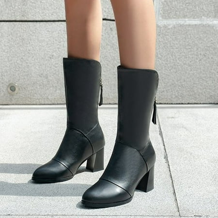 

Cathalem Boots for Women with Heel Wide Calf Wide Foot Color Barrel Thigh Boots Boots Belt High Boots for Women Wide Calf Black 7