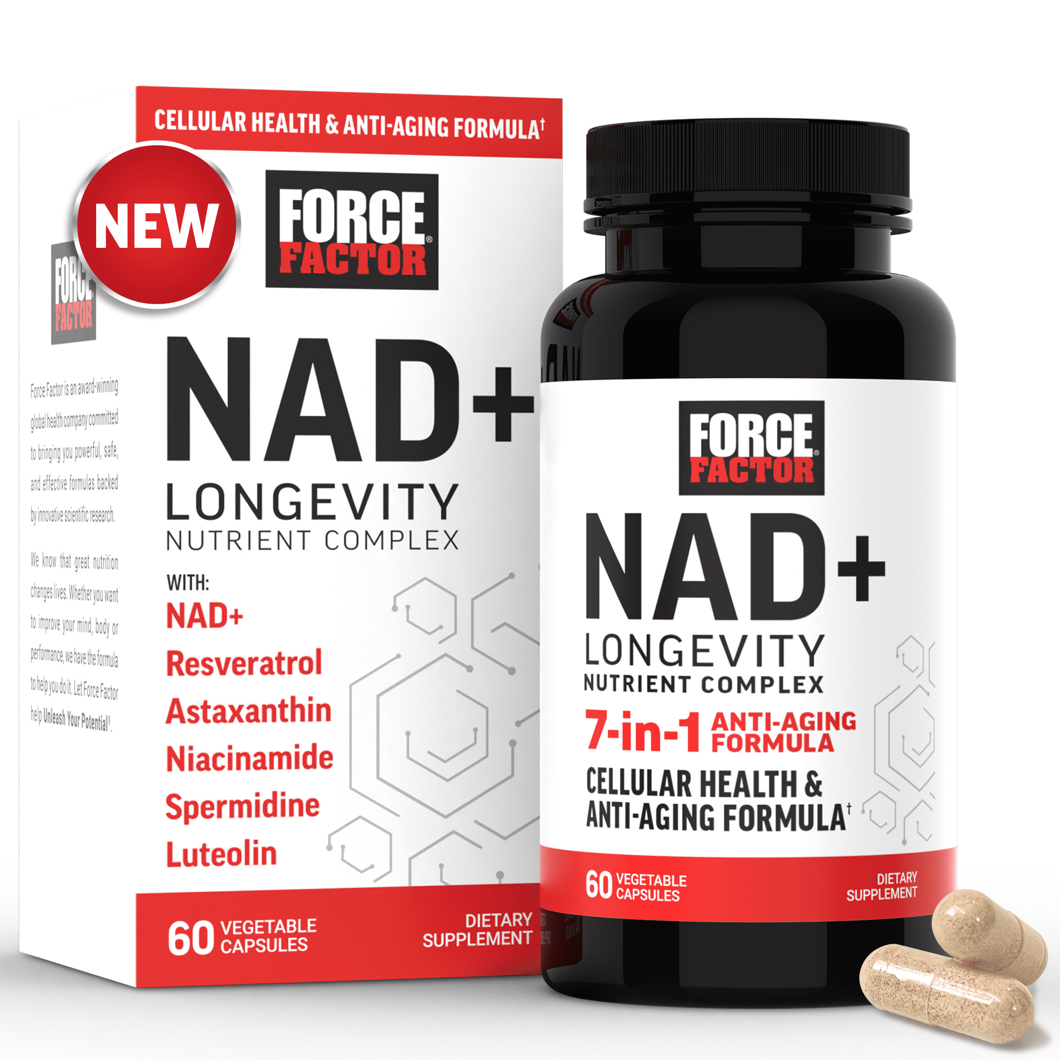 NAD+ Longevity Complex, NMN or Nicotinamide Riboside Alternative, Support Cellular Health & Healthy Aging, 60 Capsules