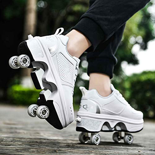 Roller Skates for Women Multifunctional Deformed Shoes Sneakers Walk Skates with Four-Wheel for Unisex Beginners Womens Mens Children Boys and Teens 
