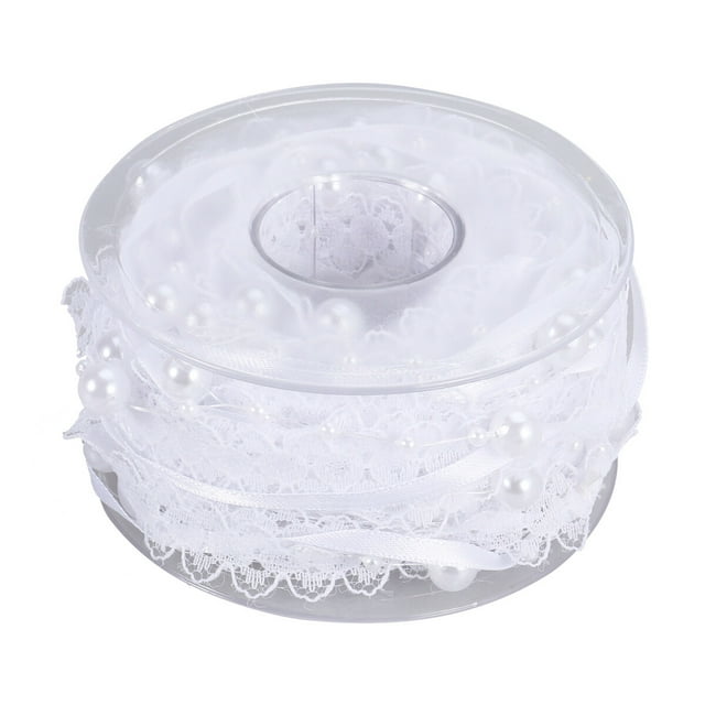 Strings Beaded Ribbon Pearl String Satin Ribbon and Organza Ribbon for Wedding Winter Christmas Snowflake Trim Crafts Decoration (White)