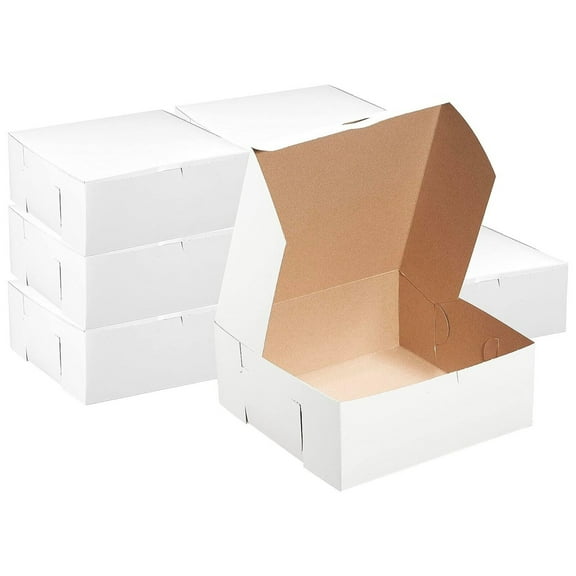 [ 100 Pack ] White Bakery Pastry Boxes - 9 x 9 x 4 Inches