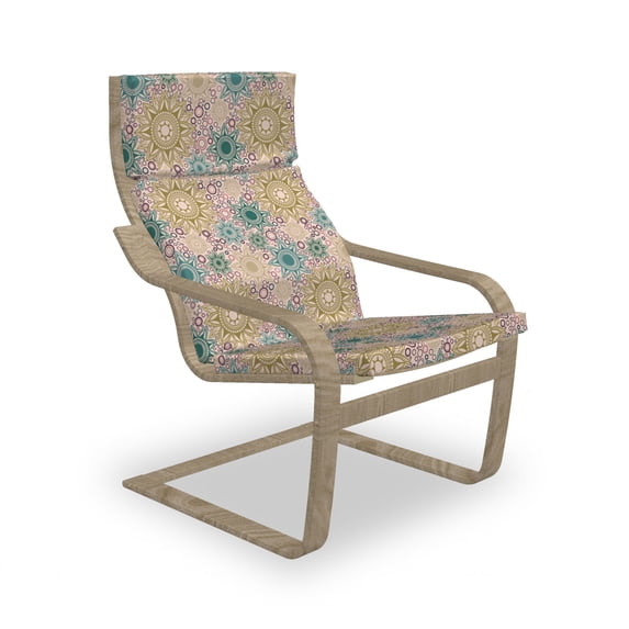 Mandala Armchair Pad and Slipcover, Oriental Floral Pattern with Circles Background Middle Inspirations, 1 Piece Soft Cushion Replacement with Removable Cover, Multicolor, by Ambesonne