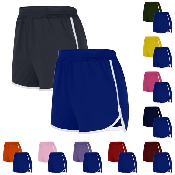 Feancey 2 Pack Gym Shorts Women Elastic Waist Yoga Dolphin Shorts Summer Active Volleyball Shorts Casual Beach Shorts with Pockets Army Green L