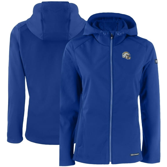 Women's Cutter & Buck Blue Los Angeles Chargers Evoke Eco Softshell Recycled Full-Zip Hooded Jacket