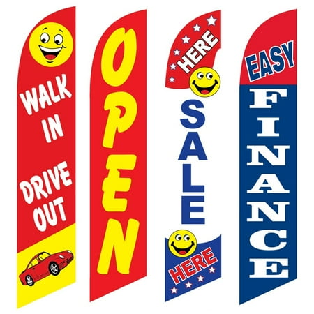 4 Advertising Swooper Flags Walk In Drive Out Open Sale Here Easy Finance