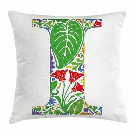 Letter I Throw Pillow Cushion Cover Initial Capital Nature Letter I Throw Pillow Cushion Cover Initial Capital Nature Inspired Pattern Fl Swirl Blooms