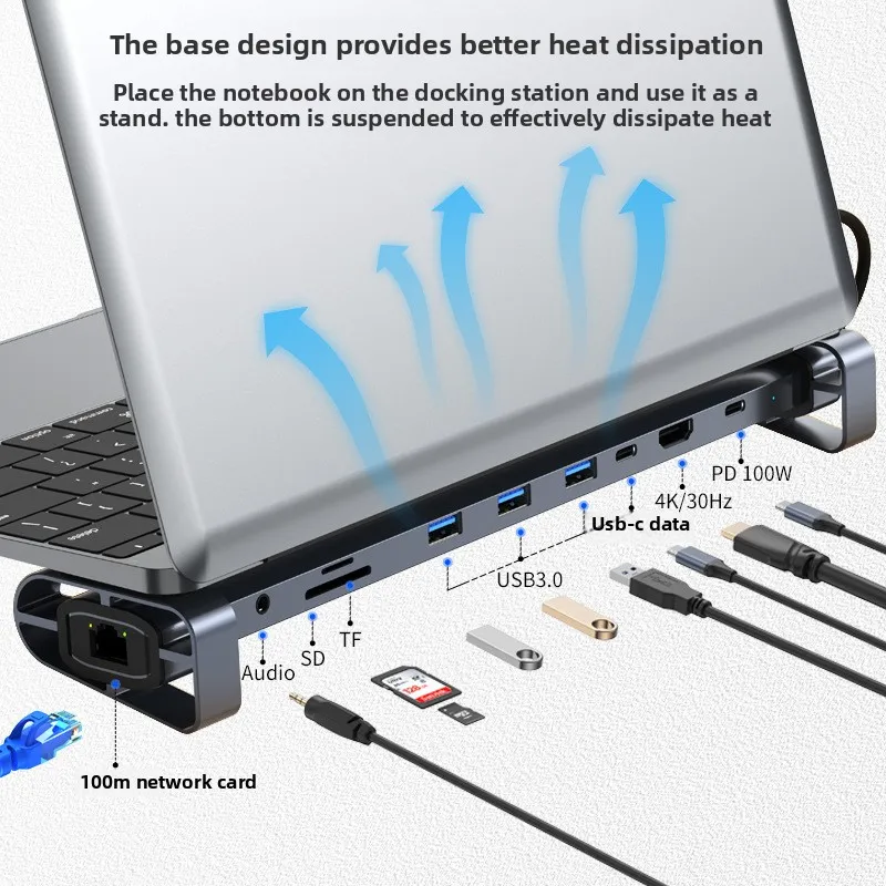 Hub multi-interface extender, notebook base, computer folding stand, 10in1 type-c docking station